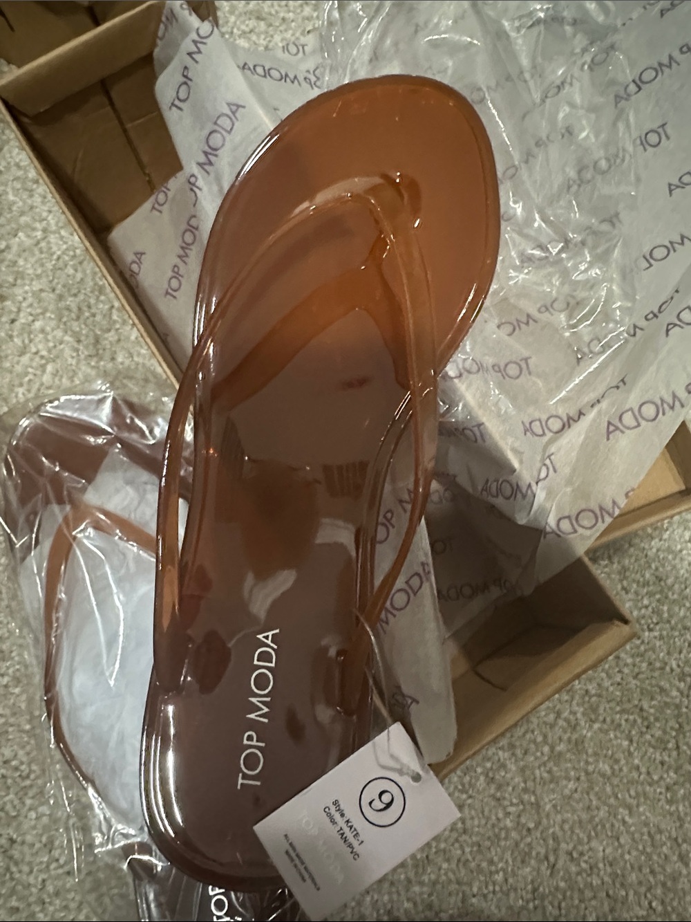 TOP Moda Brown Jelly Thong Sandals